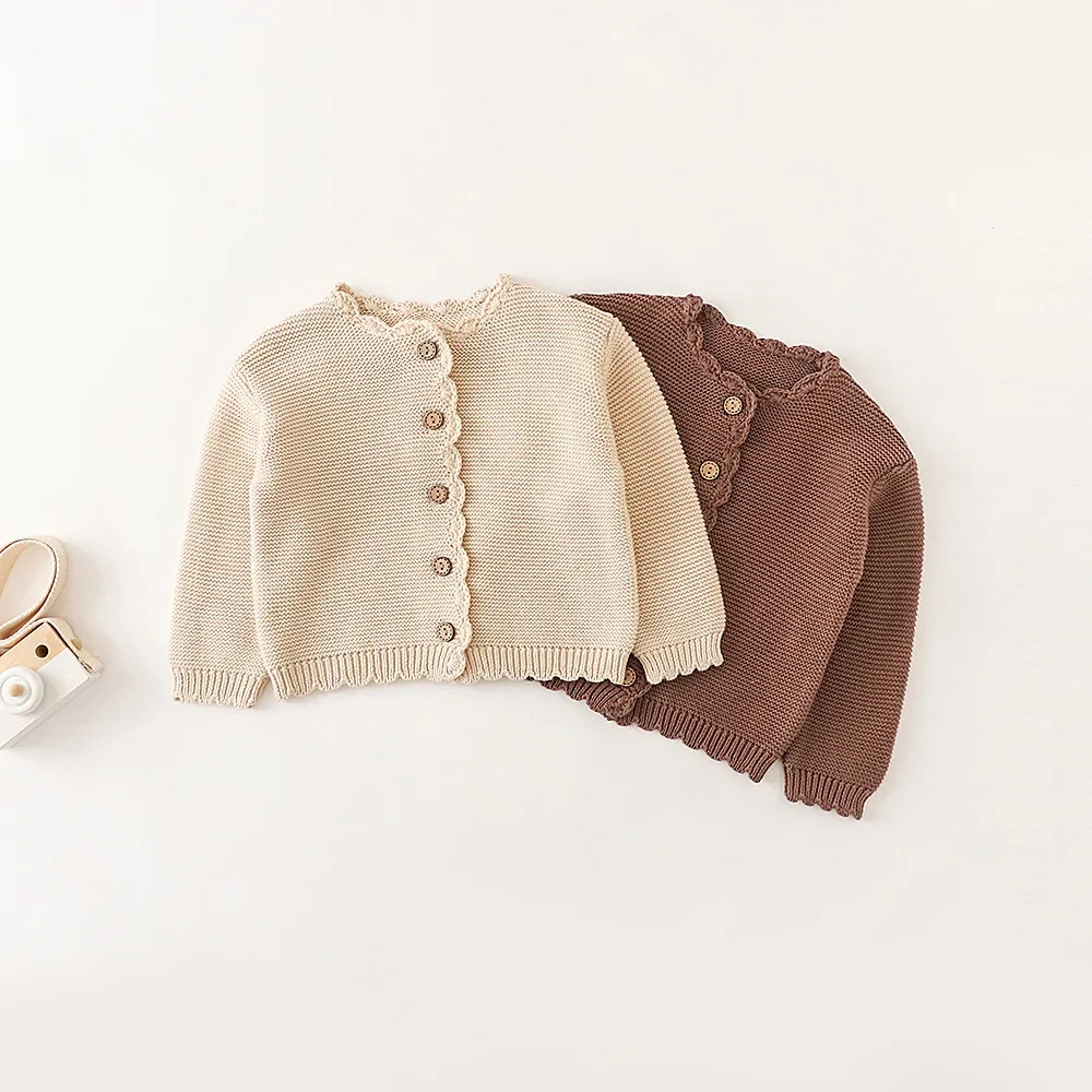 Toddler Baby Girls Knitted Cardigan Clothes for Spring Autumn Solid O-Neck Kids Knitwear Sweater Coat