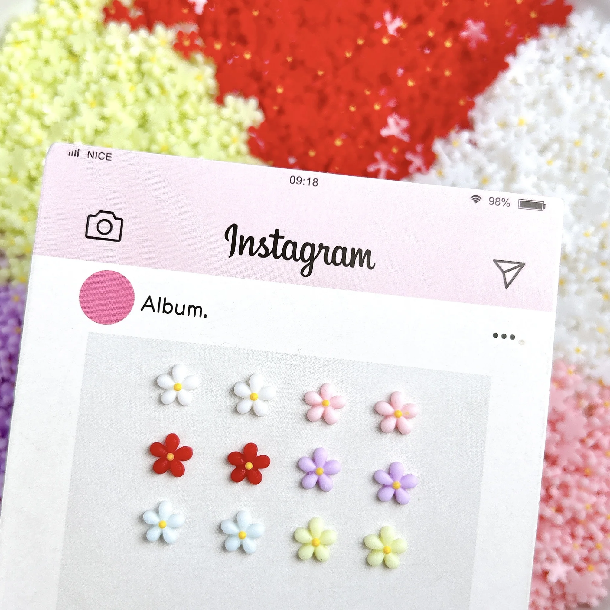 30PCS Sweet Creative Five Petal Flower Resin Nail Charms 3D Cute Minimalist Colorful Fresh Blossoms Nail Art Decorations for DIY