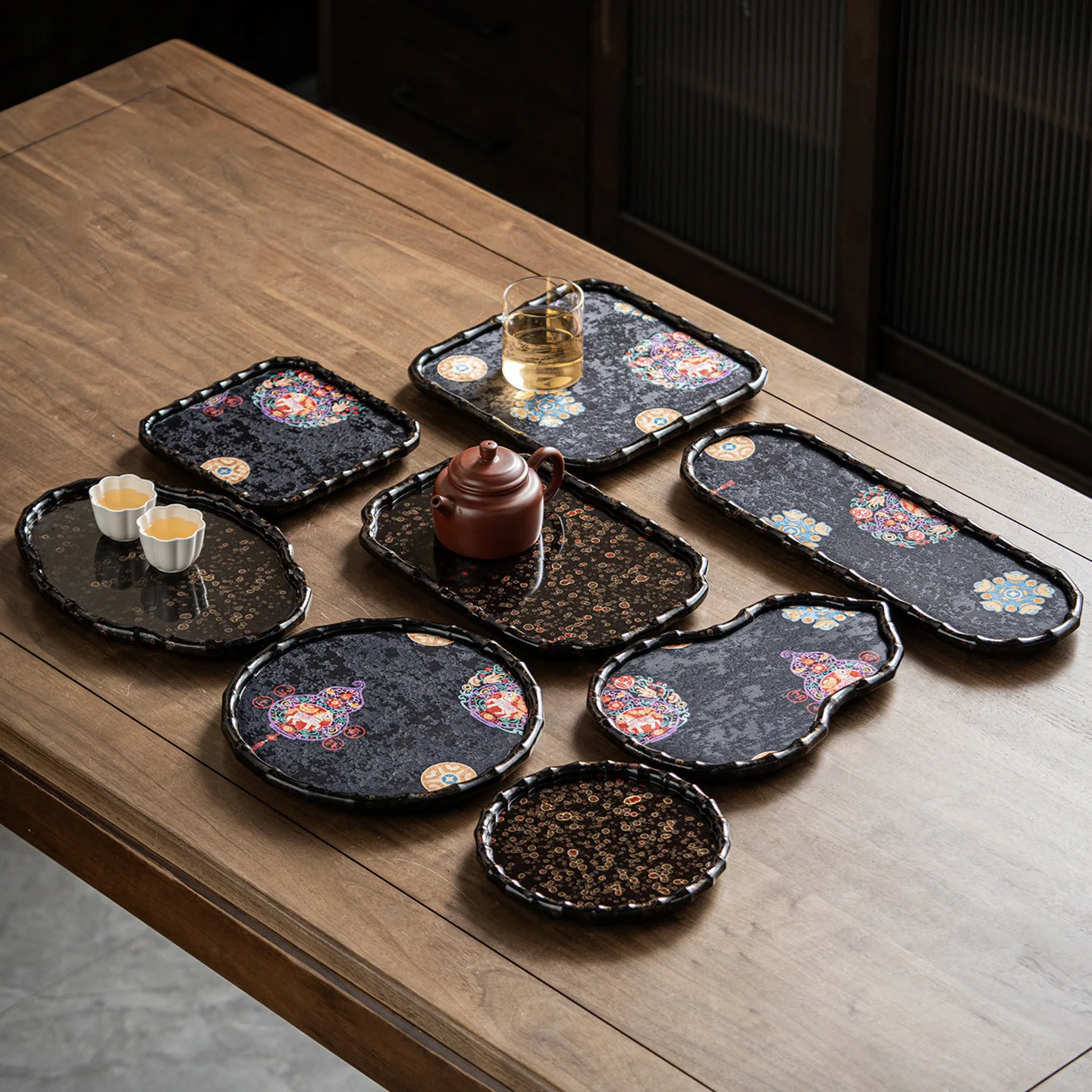 Handmade Lacquerware Bamboo Tea Tray for Home Exquisite High-end Brocade Tea Mat Dry Soaking Table Pot Holder Bamboo Tray