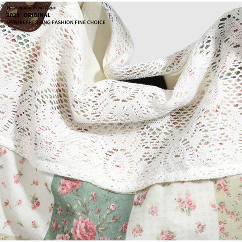 Böhmische Umhängetasche, Mori Girl Fairycore Damen Ditsy Floral Patchwork Handtasche mit Spitzenbesatz, Vintage Reise-Pendler-Einkaufstasche – Detail 13