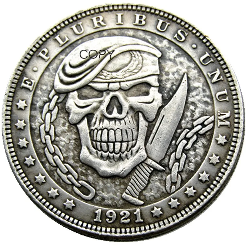 HB(78)US Hobo 1921 Morgan Dollar Skull Zombie Skeleton Silver Plated Copy Coins