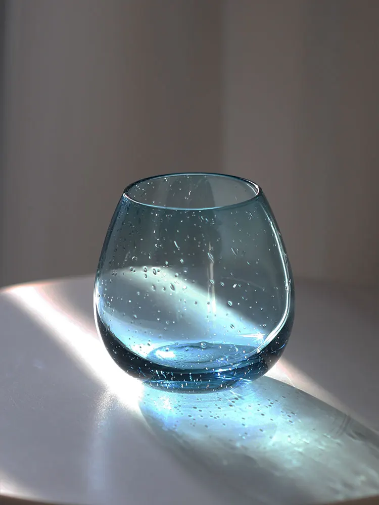 Florence Blue Star Bubble Cup Whiskey Tumbler Handmade Crystal Whisky Mug XO Brandy Drinking Glasses Party Wineglass