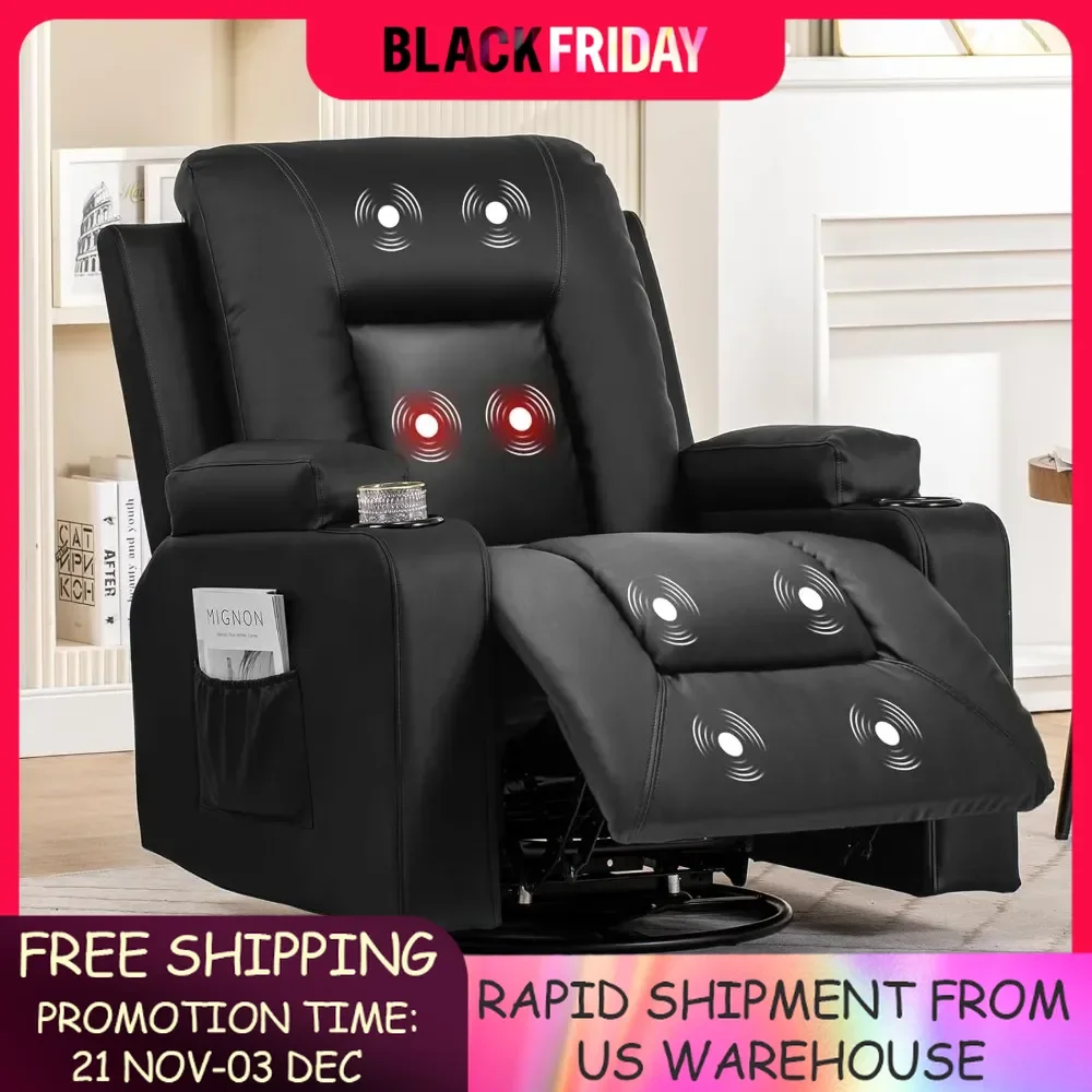 Recliner Chair, Swivel Rocker Recliners,Massage Heat Reclining Chair, Reclining Sofa with Side Pockets, Suitable for the elderly