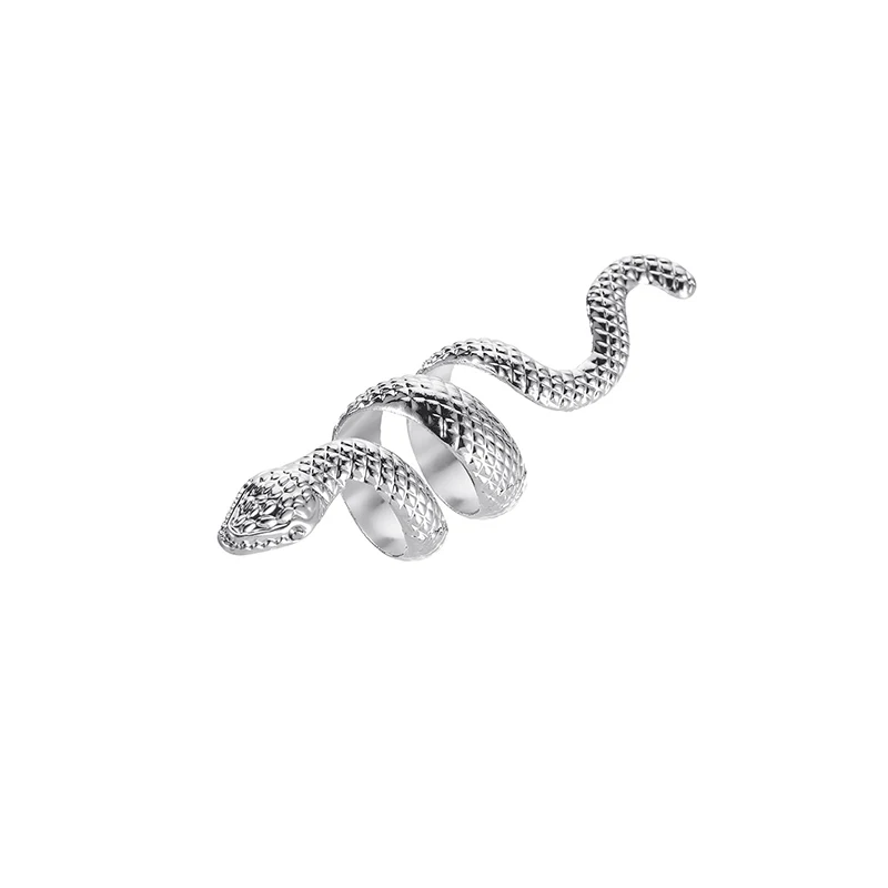 Foxanry Silver Color Snake Geometric Rings For Women Couples Punk Hip Hop Vintage Exaggerated Personality Party Jewelry Gifts