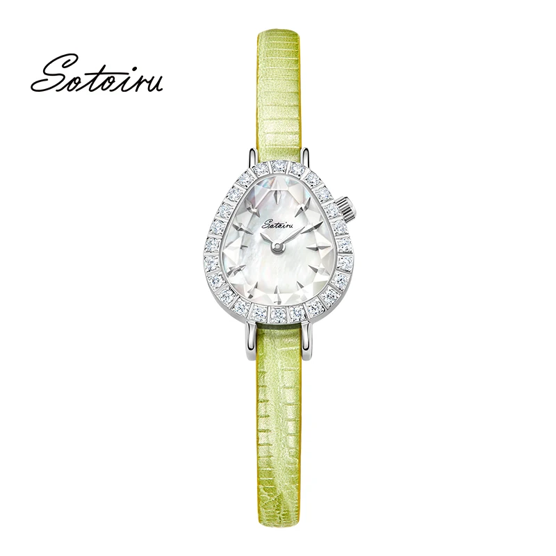 Sotoiru Watches For Women 2025 Trend Summer Limit Luxury Green Leather Quartz Watch Party Jewelry Set For Women Gift 3pcs/Set