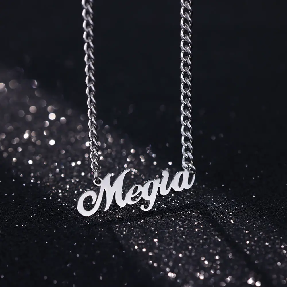 

Personalized Name Necklace for Women Custom Pendant Stainless Steel Silver Color Cuban Chain Necklaces Customized Letter Jewelry