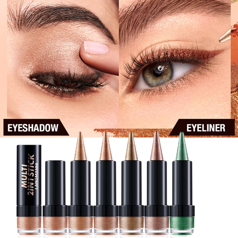 LANGMANN 10-kleuren parelmoer oogschaduwpotlood met twee uiteinden – multifunctionele blendbare make-upstick voor ogen en gezicht