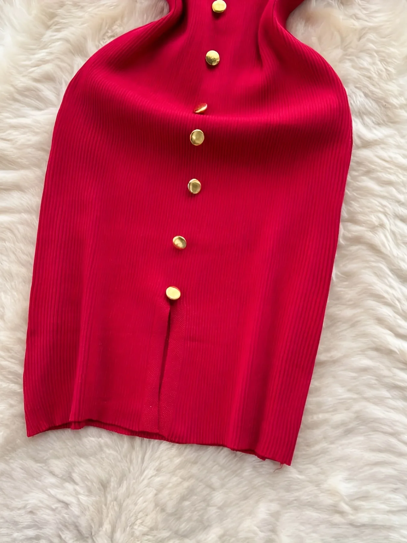 2024年ソリッドボタンフロントスパゲッティドレスセクシースプリットニットキャミドレスボディコンレディース服アウトフィットスプリット