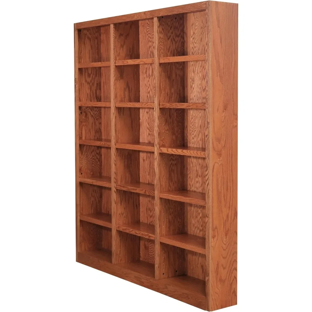 Traditional 84 Tall 18-Shelf Triple Wide Wood Bookcase in Dry Oak