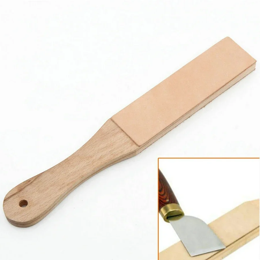 Leather Sharpening Wood Handle Strop Tool Double Sided