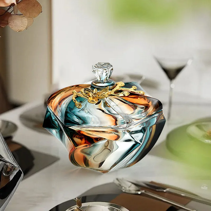 Crystal glass gradient special-shaped thickened and exquisite, creative with lid, sugar tank storage tank
