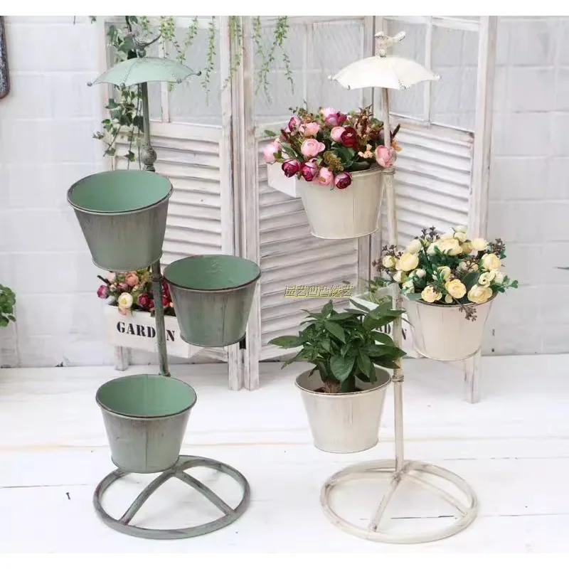 

Retro bird multi-layer flower stand, living room floor flower stand to make old umbrella succulent pot
