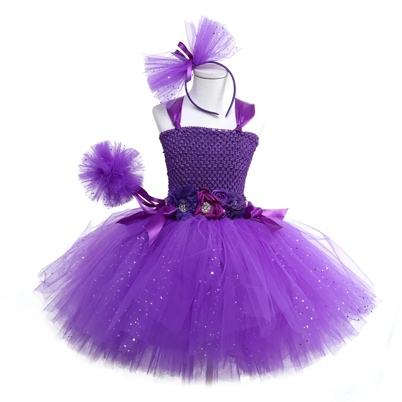 Halloween Carnival Chic Children's Puffy Skirt Adorable Princess Stage Party Purple Handmade Tutu Dress Girls' Birthday Skirt