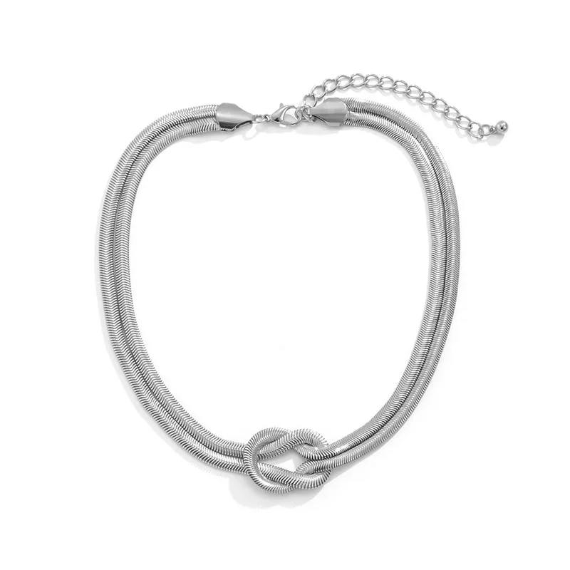 Double Layered Knot Herringbone Choker Necklace for Women Flat Snake Chain Necklaces Jewelry for Women Girls