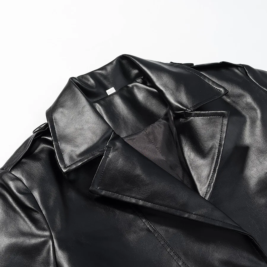 فو الجلود طويلة خندق معطف المرأة عادية بولي Leather سترة جلدية بدوره إلى أسفل طوق سترة الخريف الشتاء ملابس خارجية معاطف دافئة 2026