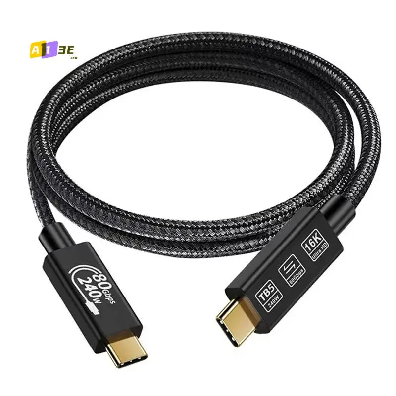 A13E- For Thunderbolt 5 Coaxial Cable USB4 Type C To Type C 80Gbps PD 240W 16K Fast Charging Cable For