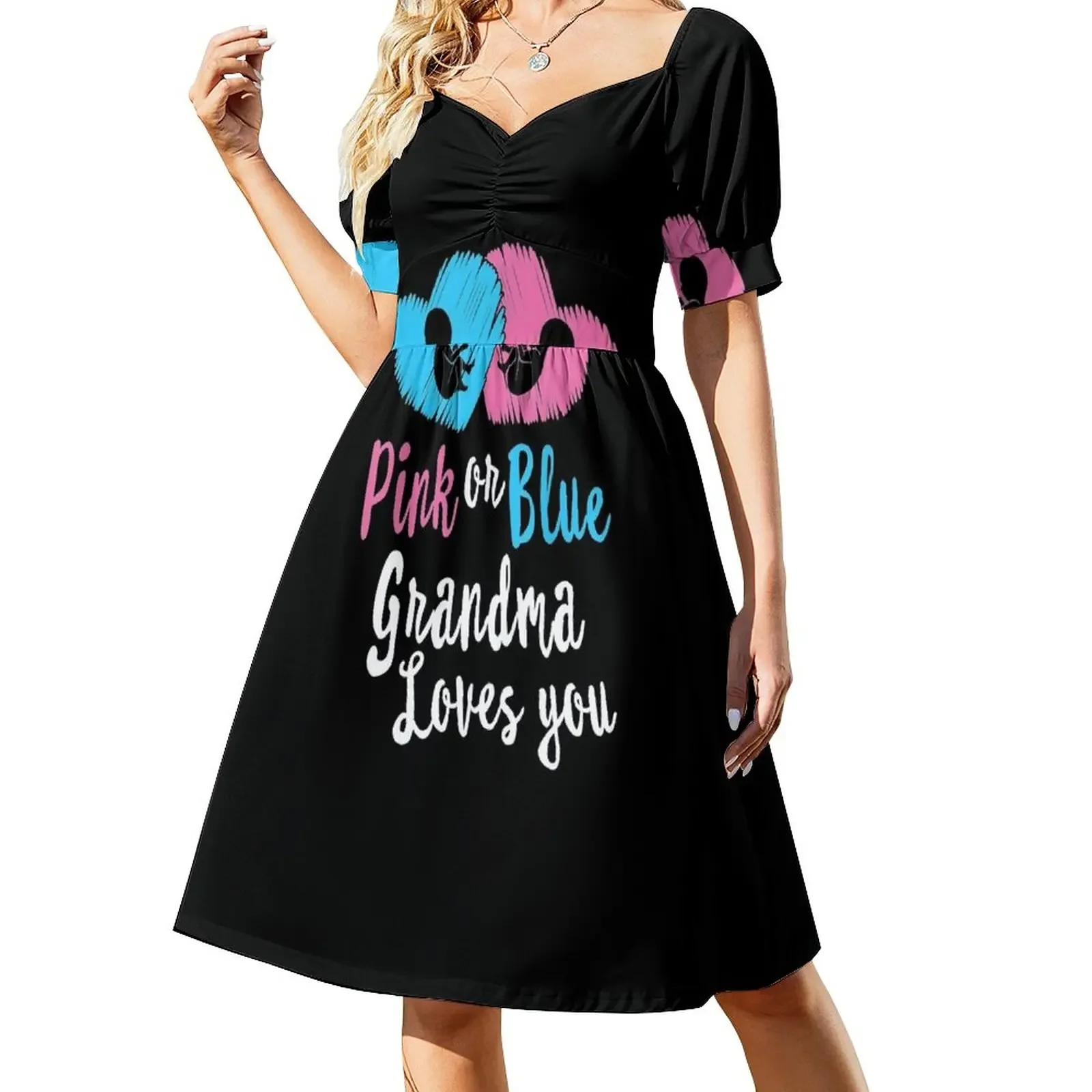 

Pink or Blue Grandma Loves You Gender Reveal Baby Shower Short-Sleeved Dress Dresses for wedding party Beachwear