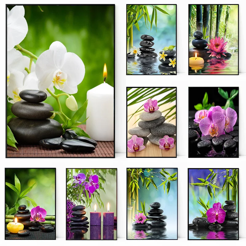 Home Bathroom Scene - Green Bamboo Zen Stone Canvas Painting