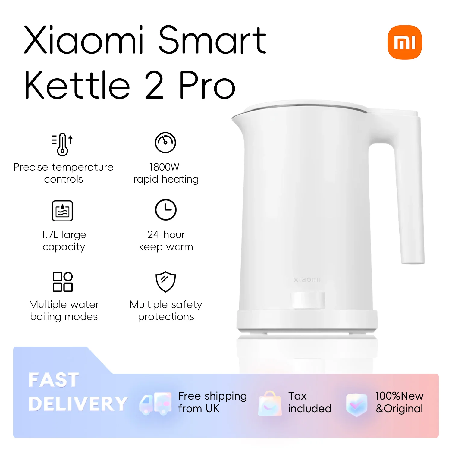 غلاية Xiaomi الذكية 2 Pro 1800 وات 1.7 لتر غلاية كهربائية أجهزة المطبخ شاشة LED 24 ساعة درجة حرارة ذكية ثابتة