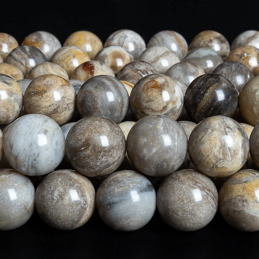 

Hight Quality Natural Stone Silver Leaf Jasper Beads Round Loose Beads 4 6 8 10mm For Jewelry Making DIY Charm Bracelet