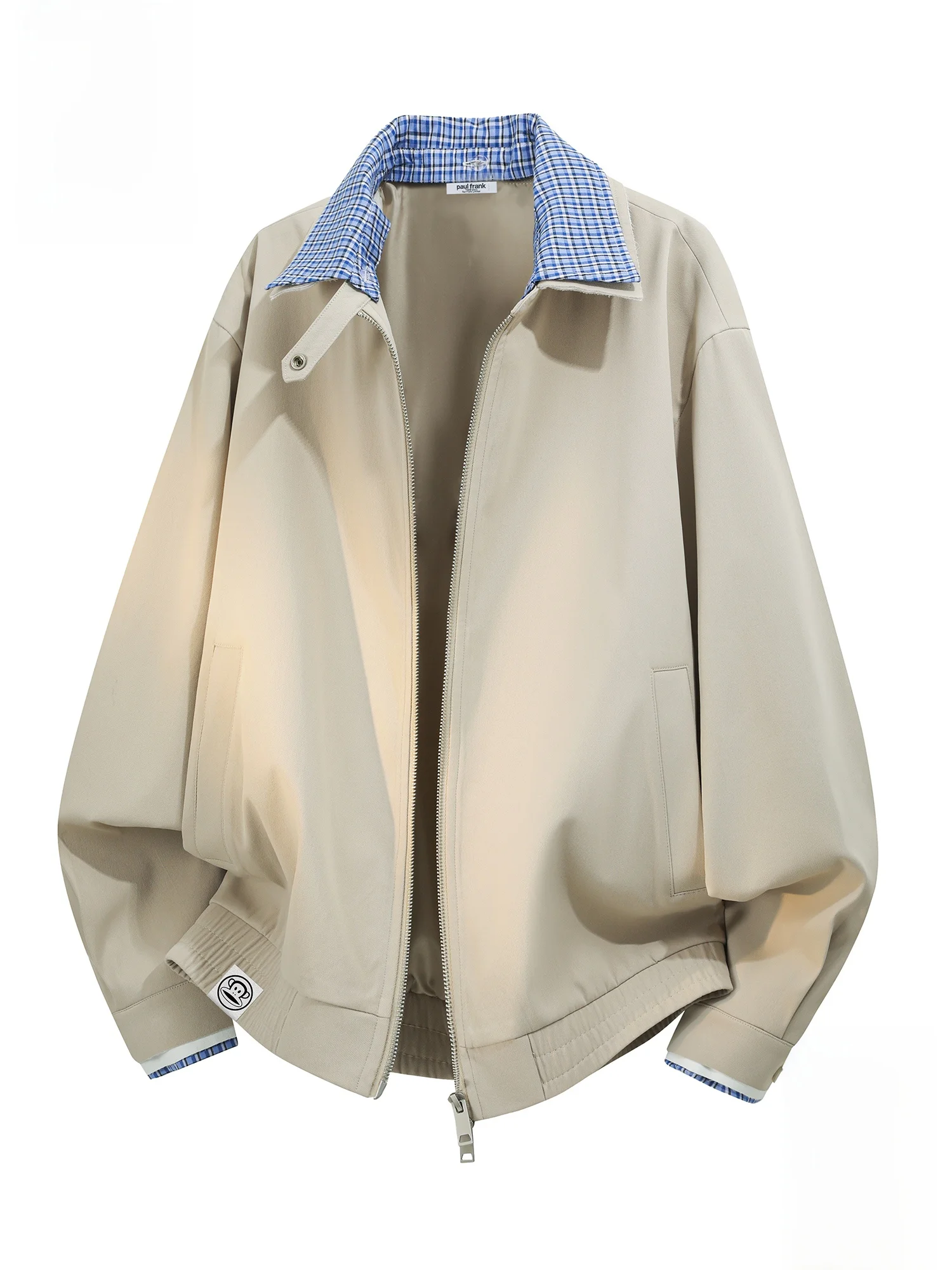 

Мужская весенняя куртка Paul Frank в американском стиле с клетчатым воротником, модная свободная верхняя одежда с принтом обезьяны, полиэстер