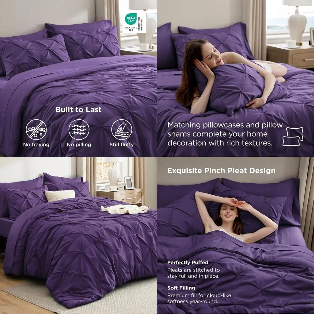 

Фиолетовый комплект постельного белья Queen из 7 предметов, одеялом-шпилькой, простынями, наволочками и шамма — всесезонная кровать в сумке в подарок