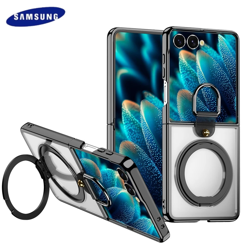 Luxuriöse magnetische 360-Grad-Halterung mit Ring-Telefonhülle für Samsung Galaxy Z Flip 7, schützende, stoßfeste, galvanisierte Abdeckung