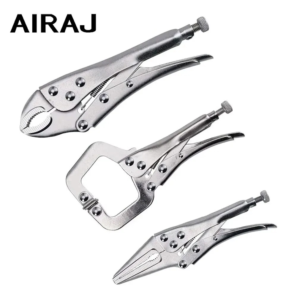 AIRAJ 3 Pcs Locking Pliers Welding Tools 7\'\' Carbon Steel Pliers Industry Round Mouth Vise High Torque Fixed Clamping Hand Tools