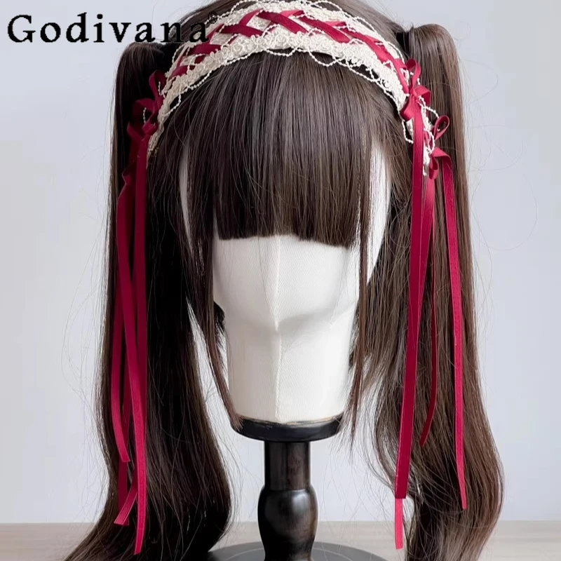 توليد اللون الدانتيل لوليتا القوس عقال النساء الأصلي اليدوية متعدد الألوان أغطية الرأس الإناث الصيف اليابانية عصابات