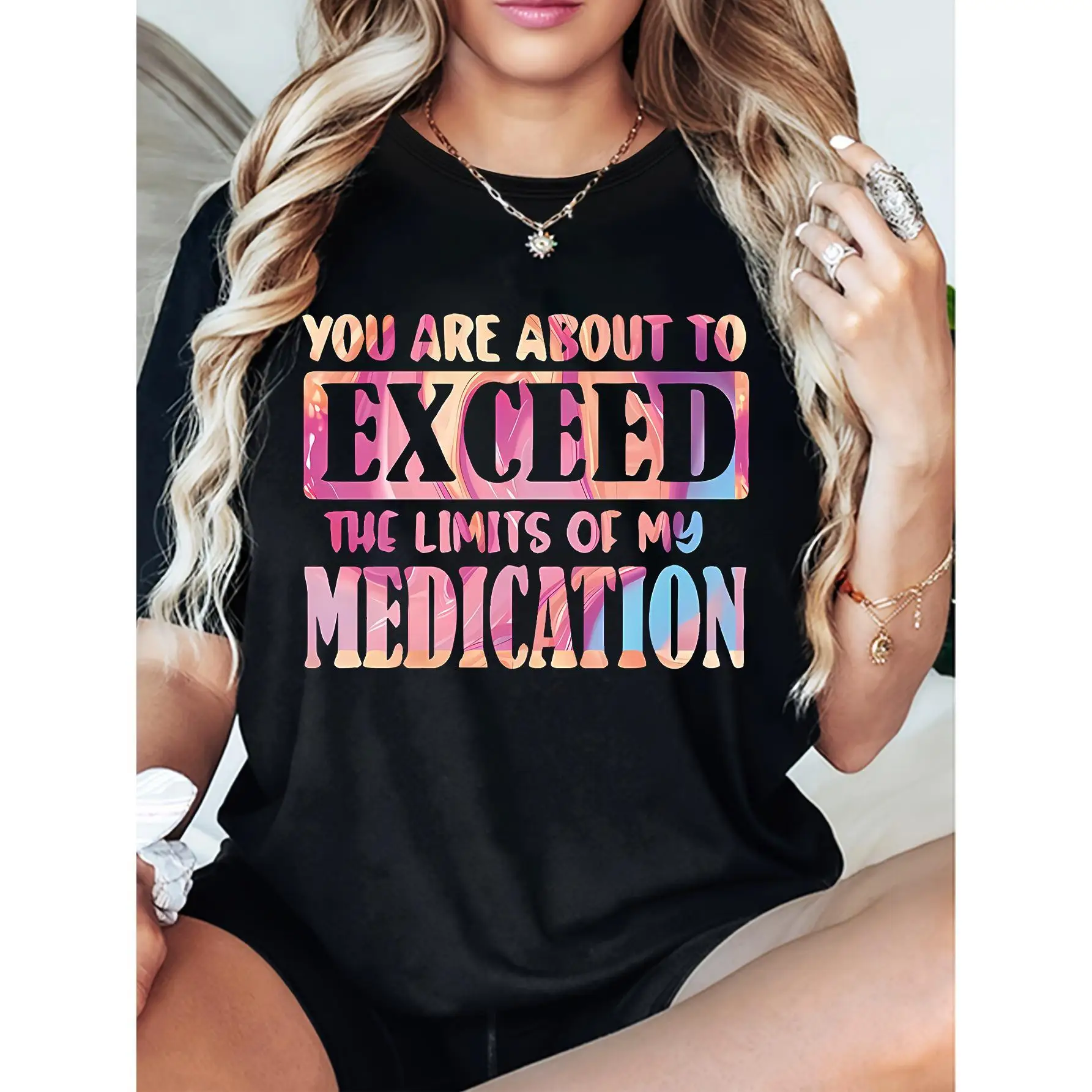 

Women's Round - Neck Short - Sleeve T - Shirt/ American Style/ Humorous Quote Design/ Trendy & Sarcastic/ Casual Wear/ Pure Cott
