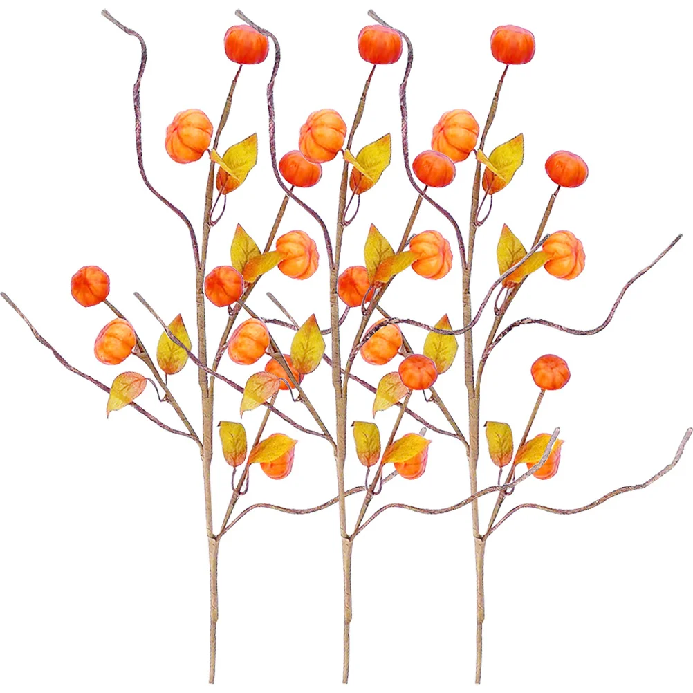 

3Pcs Simulation Pumpkin Branches Lifelike Artificial Berry Stems Vase Decor Layout Decoration Thanksgiving Fall Picks Harvest