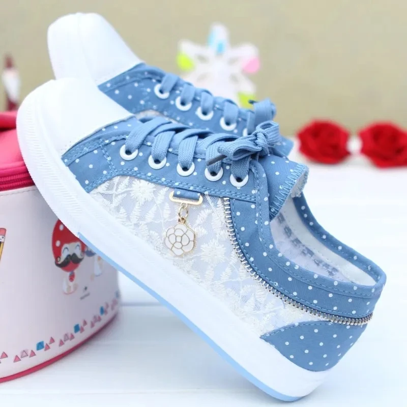 Summer Girls Casual Shoes Mesh Breathable Women Canvas Shoes Fashion Students Flat Sneakers Sky Blue Ladies Vulcanized Shoes