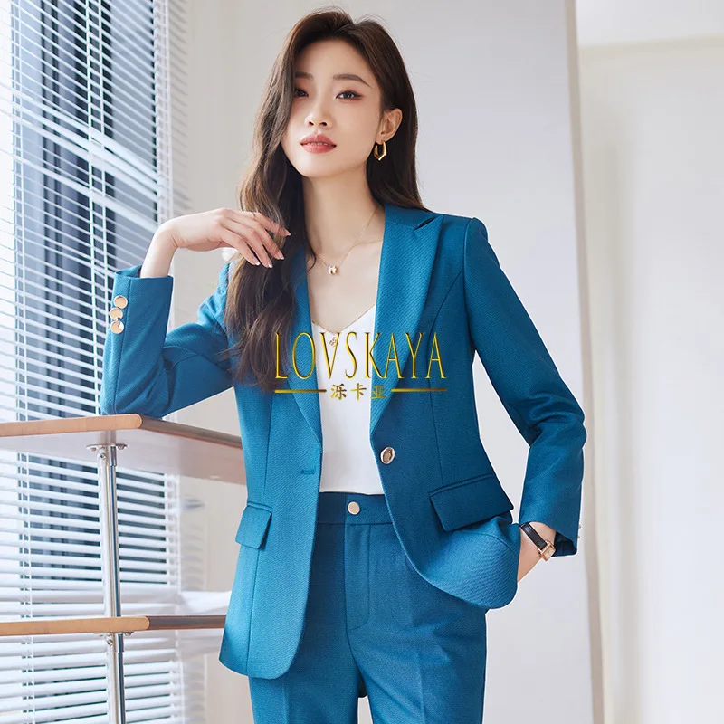 

Temperament casual blue long sleeved suit jacket women's spring and autumn suit formal dress high-end professional suit