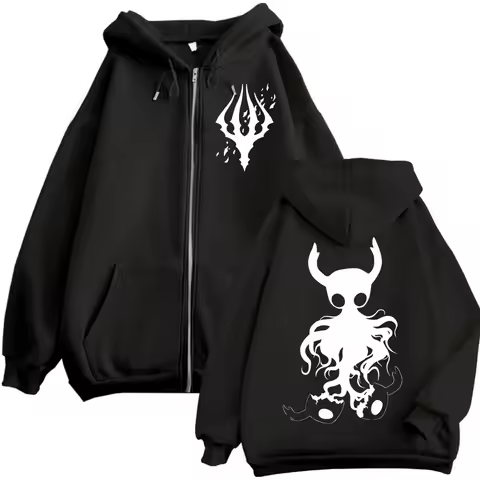 Limited Hollow Knight Game Graphic Zipper Hoodies Gothic Vintage Zip Up Hooded Sweatshirts Men Women Fashion Casual Pullovers