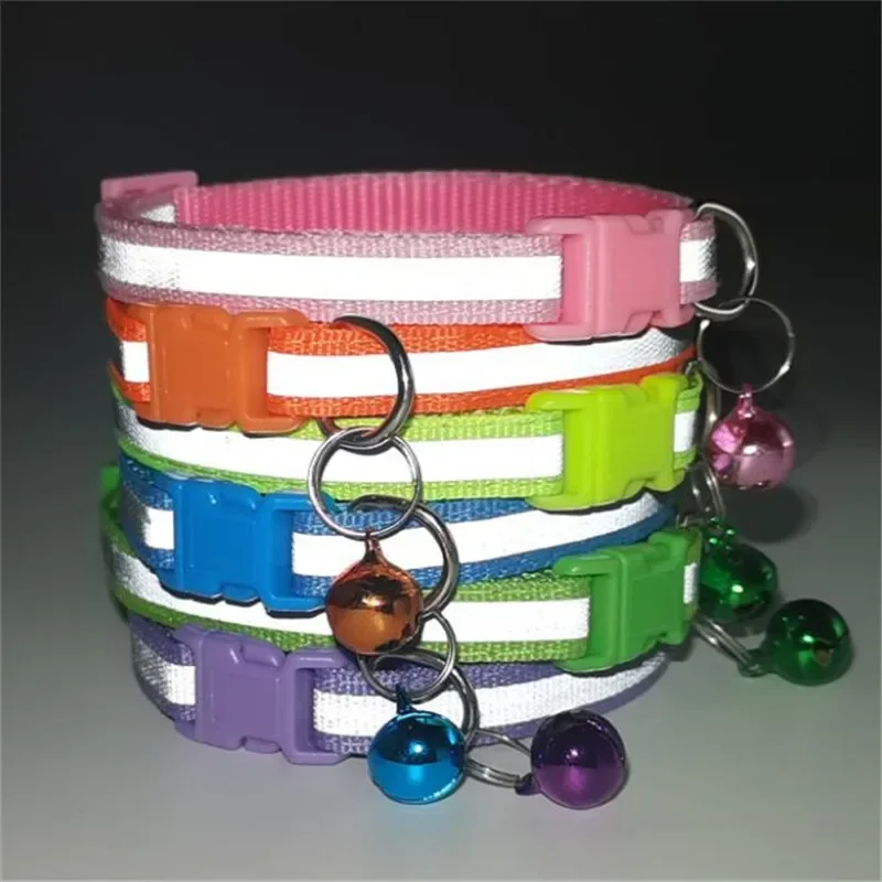 Cute Nylon Reflective Pet Collar Pet Accessories Dog Cat Collar Bell Colorful Reflective Adjustable Collars for Puppy Kitten