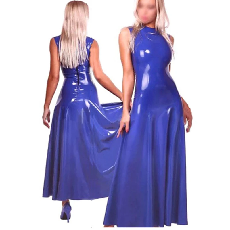 

Latex Dress Long Skirt rubber sleeveless sexy fetish lover Plug large hemline plus size customizable