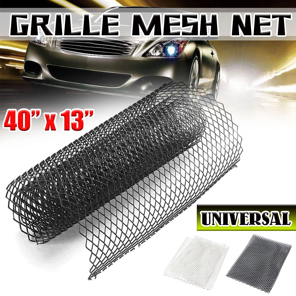 100cmx33cm Aluminum Alloy Grille Mesh Roll Automotive Grille Insert Bumper Rhombic Hole Black/Silver Car Grill Mesh Sheet