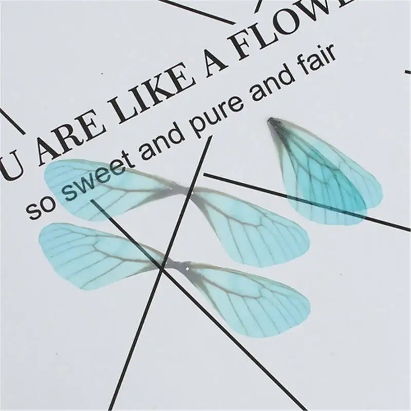 20PCs Organza Ethereal Butterfly For DIY & Craft Supply Transparent Dragonfly Animal Wing Shape Purple Yellow 85 mm x 17 mm