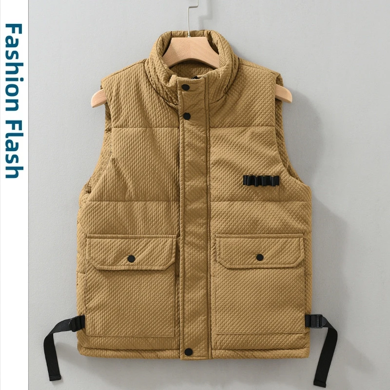 White Duck Down Cotton Vest Men Fashion Water Repellent Coats Autumn Winter Stand Collar Warm Sleeveless Jacket Mens Clothes