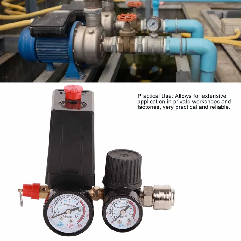 

M12K-4 Holes 1/4In Air Compressor Pressure Control Switch Regulator Valve Controller 90-120PSI Air Compressor Valve