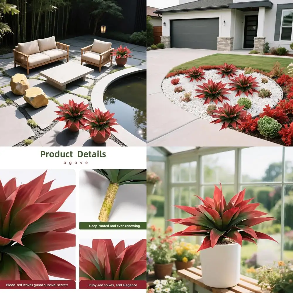 

Artificial Green Agave Plants, 28 Tall, for Outdoor or Indoor Home Decor, Set of 2, No Vase Included (Red)