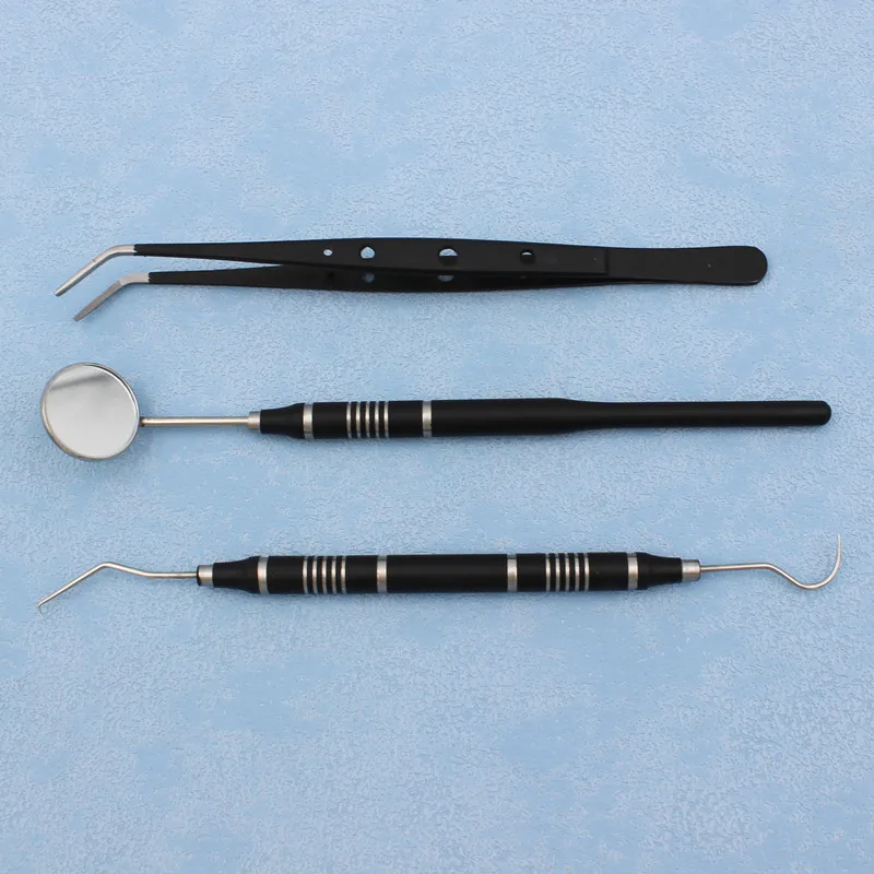 Kit de miroir dentaire en acier inoxydable, 3 pièces/ensemble, crochet de sonde, pince à épiler, instruments dentaires, dentiste, outil de nettoyage