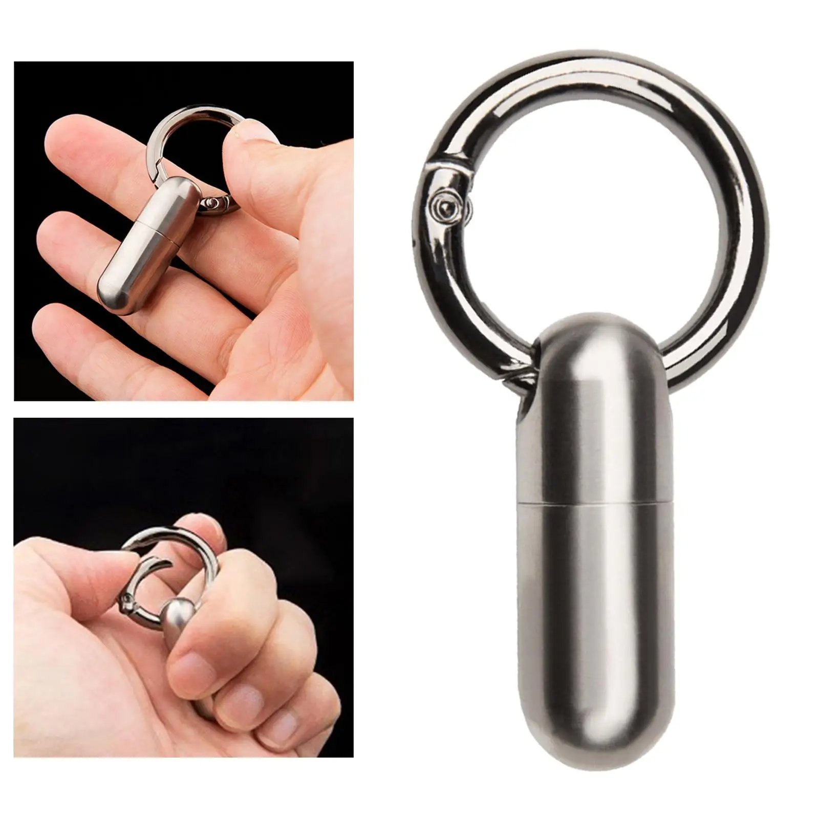 Small Pill Container Keychain Holder Bottle Titanium Metal Case Cylindrical