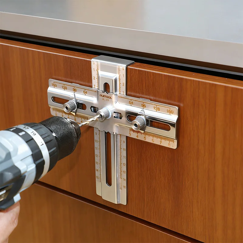 

Stainless Steel Cabinet Hardware Jig 64-160mm Adjustable Drill Guide Template for Drawer Door Handle Knob Drilling Woodworking