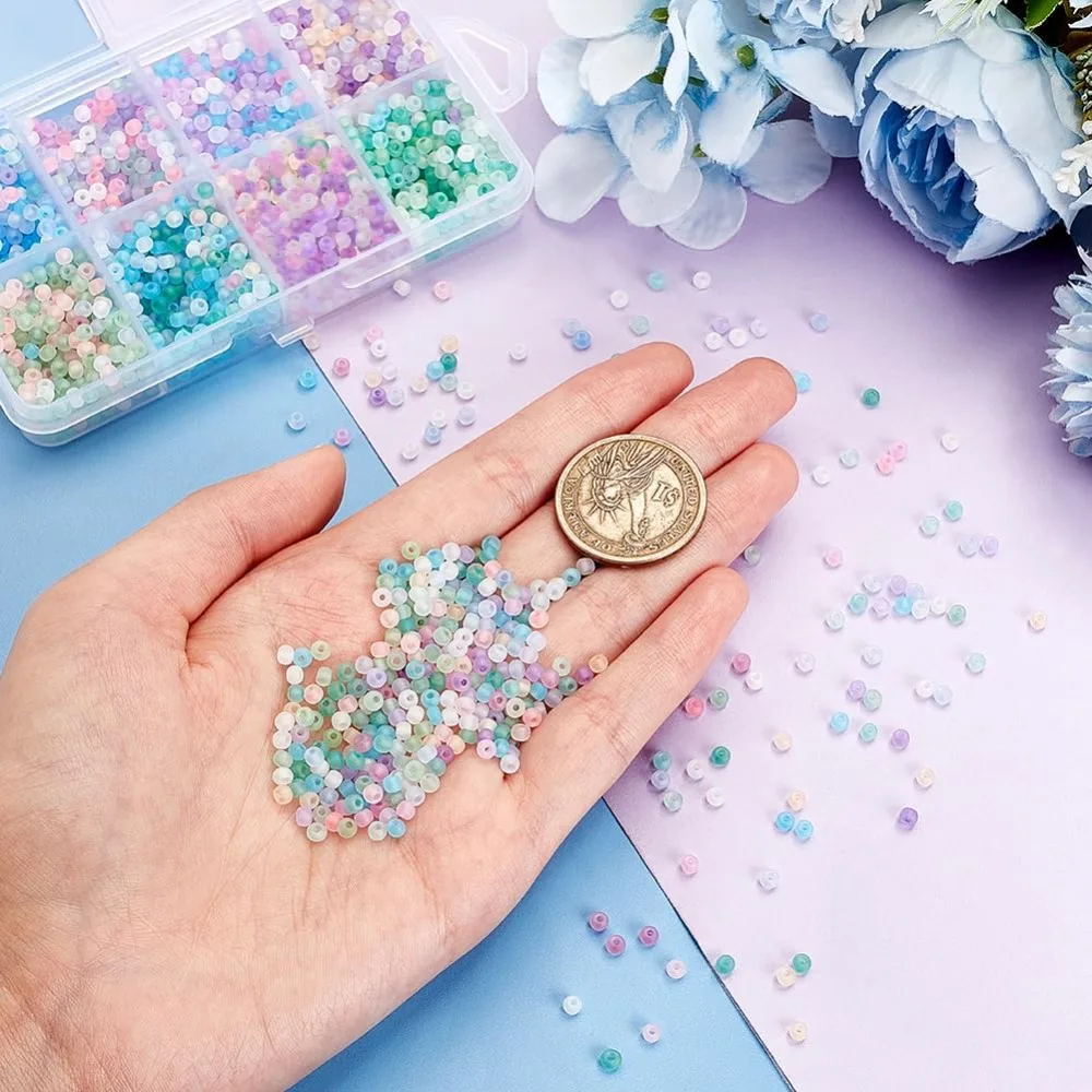 2104 pezzi 8 colori perline perline di vetro smerigliato da 3 mm perline rotonde trasparenti mini perline distanziatrici kit perline in vita