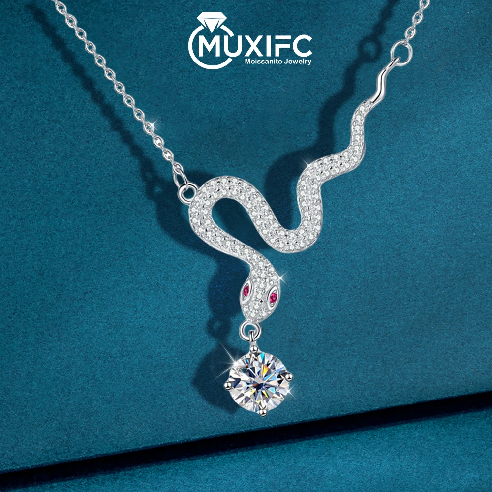 

1ct GRA Certified Moissanite Necklace for Women S925 Silver Plated 18k White Gold Snake Pendant Neck Chain Fine Jewelry Gifts