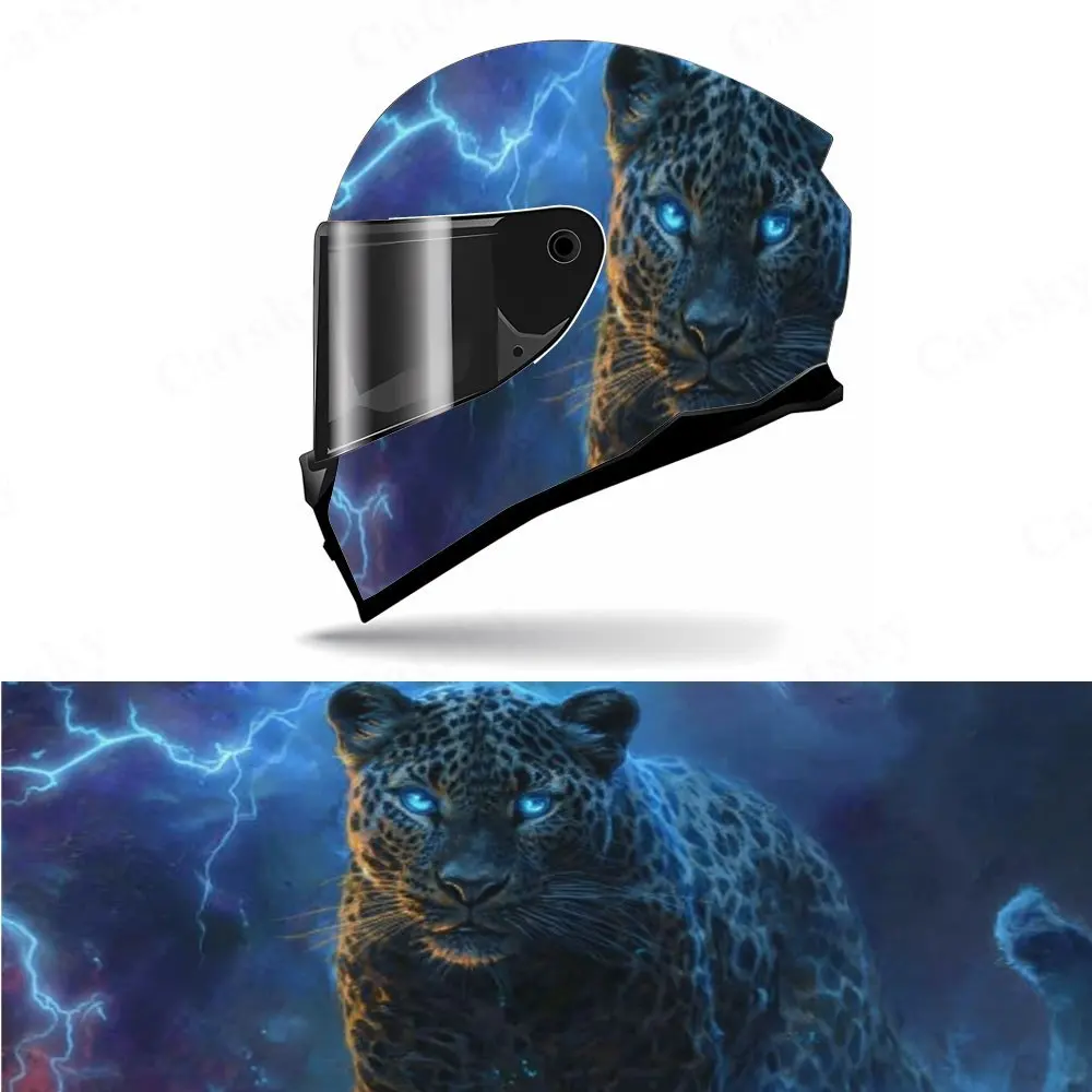 

Lightning Blue Panther Helmet Vinyl Wrap - Waterproof Scratch - Resistant PVC Decal Magical Thunder Leopard Design for Motorcycl