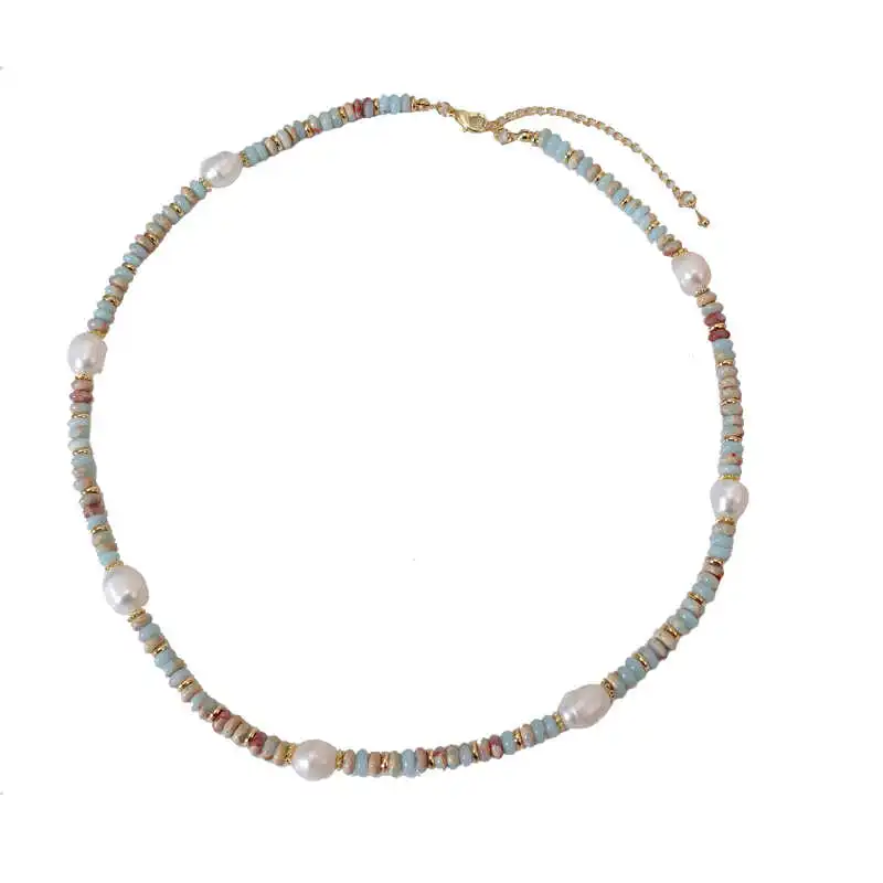 

Blue Shoushan Stone Necklace New Beaded Natural Stone Clavicle Chain Women's Premium Pearl Neck Chain