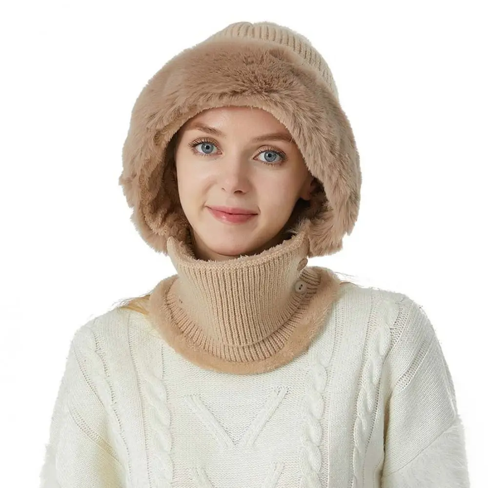 Casual Winter Cap Mask Set Thicken Warm Windproof 2in1 Scarf Hat Ear Protection Neck Protector Balaclavas Hat Female Male