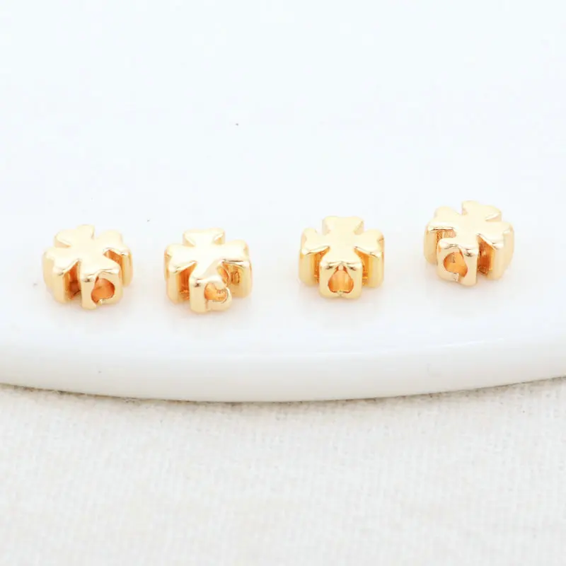 20PCS 5MM 14K Gold Color Plated Brass Cross Shape Spacer Beads Flat Bracelet Beads High Quality Diy Jewelry Accessories